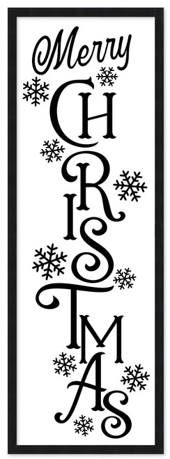 Merry Christmas Snowflakes 13.5" x 37.5" Framed Christmas Wall Decor Art Print Sign Poster in a Black Wooden Frame with UV Acrylic and Hangers
