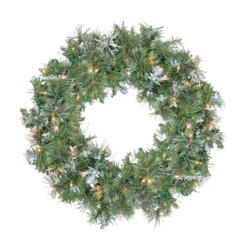 Pre-Lit Snow Mountain Pine Artificial Christmas Wreath - 30" - Clear Lights