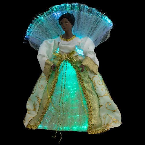 Lighted Fiber Optic African American Angel Christmas Tree Topper - 12" - Gold