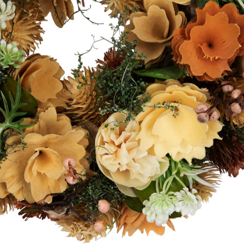 Mixed Floral Artificial Spring Wreath - 9.75" - Beige and Peach