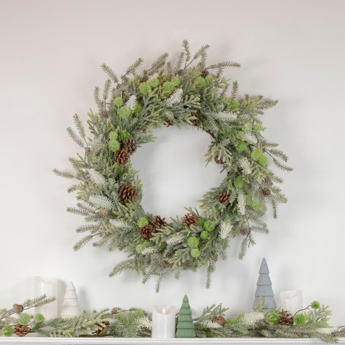 5' X 10" Frosted Pine and Pine Cone Christmas Garland, Unlit