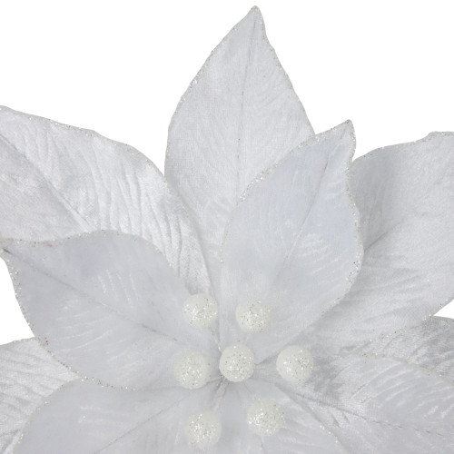 24" White Glittered Poinsettia Christmas Stem Spray