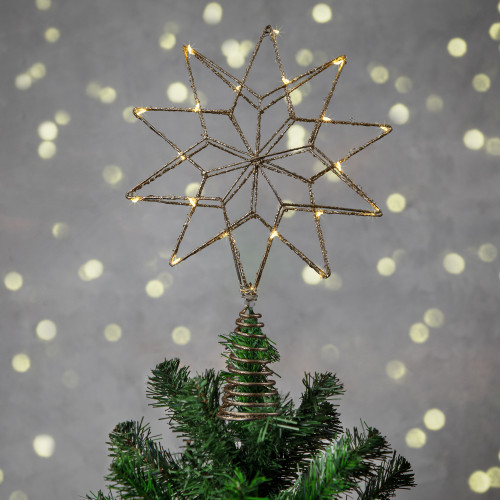 12" LED Lighted Glittered Gold Star Christmas Tree Topper, Warm White Lights