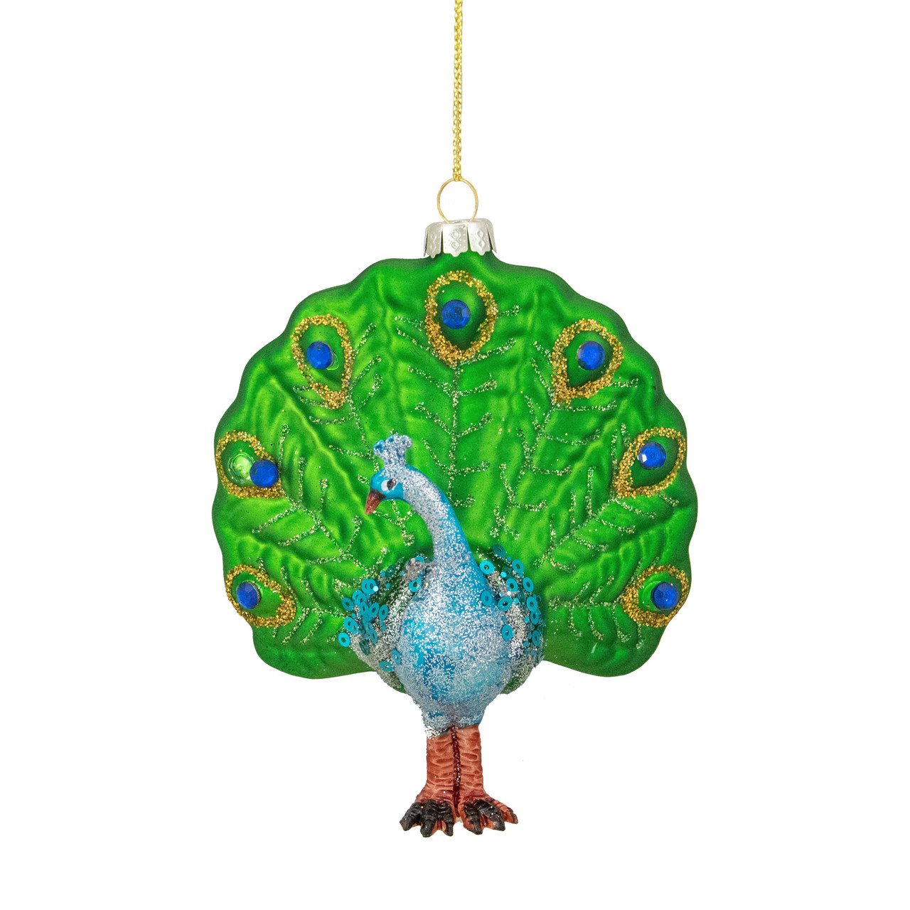 4.75" Green and Blue Peacock Glass Christmas Ornament