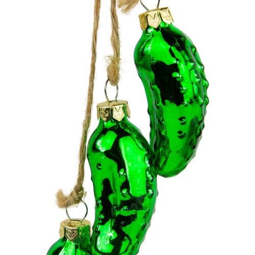 8.5" Green Shiny Pickle Cluster Trio Glass Christmas Ornament