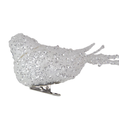 Sequined Bird Christmas Clip-on Ornament - 7.5" - White