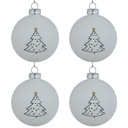 4ct Matte White Christmas Tree Glass Ball Ornaments 3"