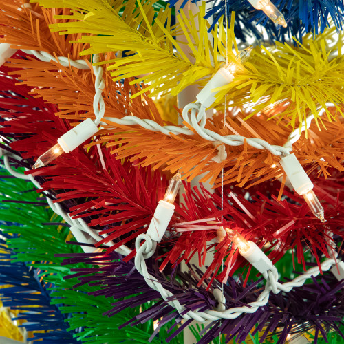 4' Pre-Lit Rainbow Tinsel Pop-Up Artificial Christmas Tree, Clear Lights