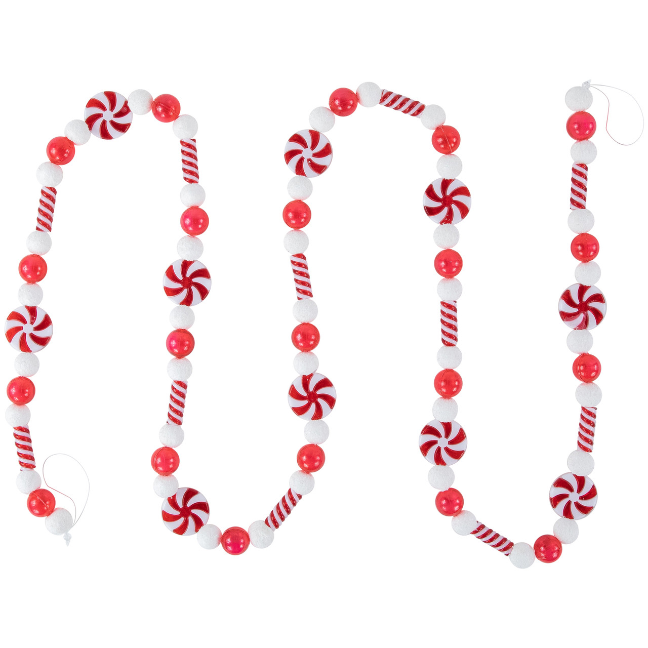 6' Red and White Frosted Peppermint Candy Christmas Garland, Unlit