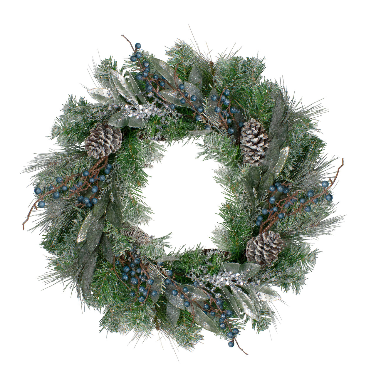 Mixed Iced Pine and Blueberries Artificial Christmas Wreath - 24" - Unlit