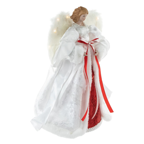 14" White and Red Angel with Lighted Wings Christmas Tree Topper