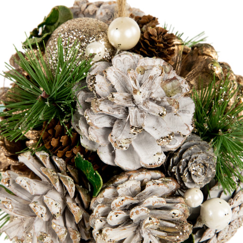 5.5" Glittered Pine Needle and Pinecone Hanging Christmas Ball Ornament