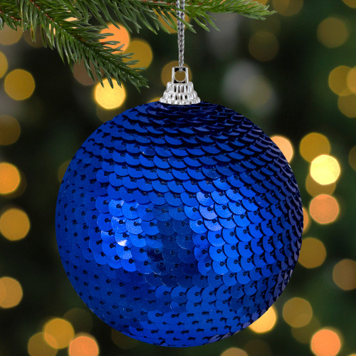 3" Blue Sequin Shatterproof Ball Christmas Ornament