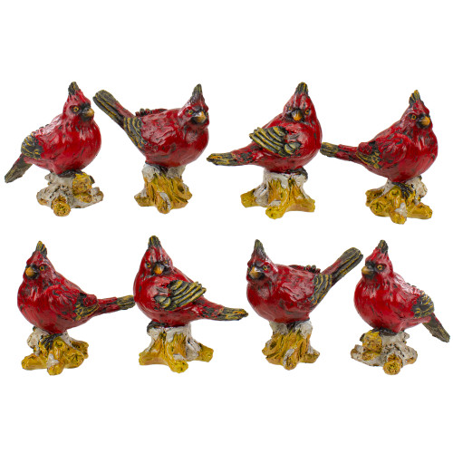 Cardinal Birds on a Stomp Christmas Figurines - 4.5" - Red - Set of 8