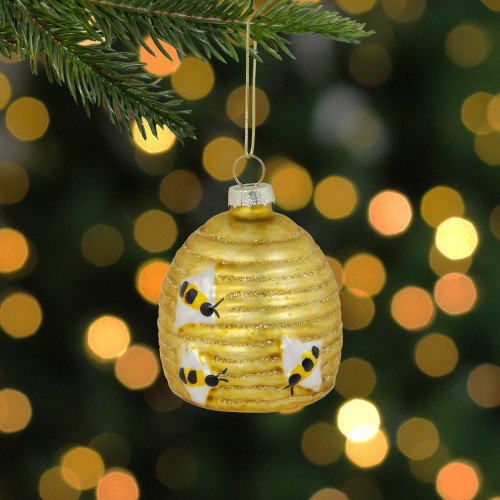 2.75" Glittered Beehive Glass Christmas Ornament