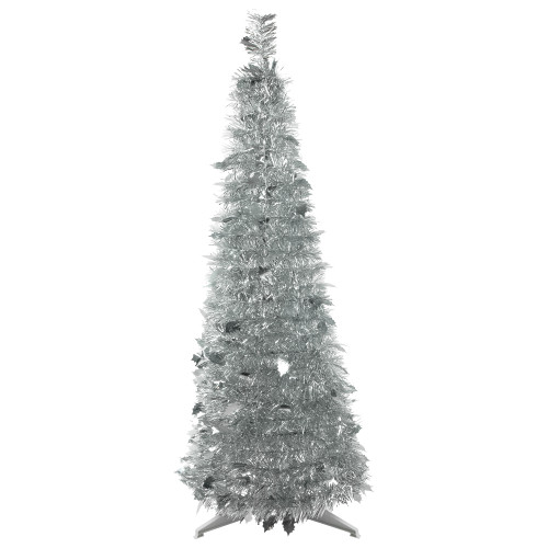 4' Silver Tinsel Pop-Up Artificial Christmas Tree, Unlit