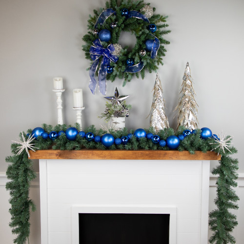 6' Blue Shatterproof Ball 3-Finish Christmas Garland