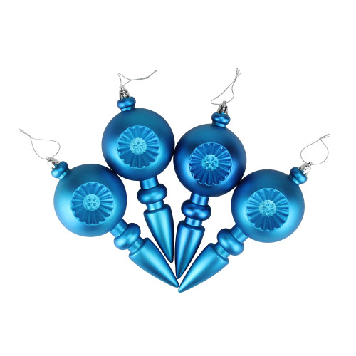 4ct Turquoise Blue Shatterproof Matte Retro Reflector Christmas Finial Ornaments 7.5"