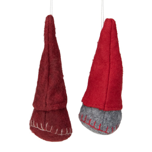 Set of 2 Gray and Burgundy Santa Christmas Gnomes Ornaments 4"