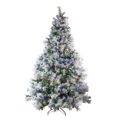 7.5' Pre-Lit LED Lights Flocked Victoria Pine Artificial Christmas Tree - Multicolor Light Options