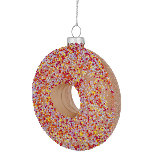 4.75" Pink Frosted Doughnut Glass Christmas Ornament