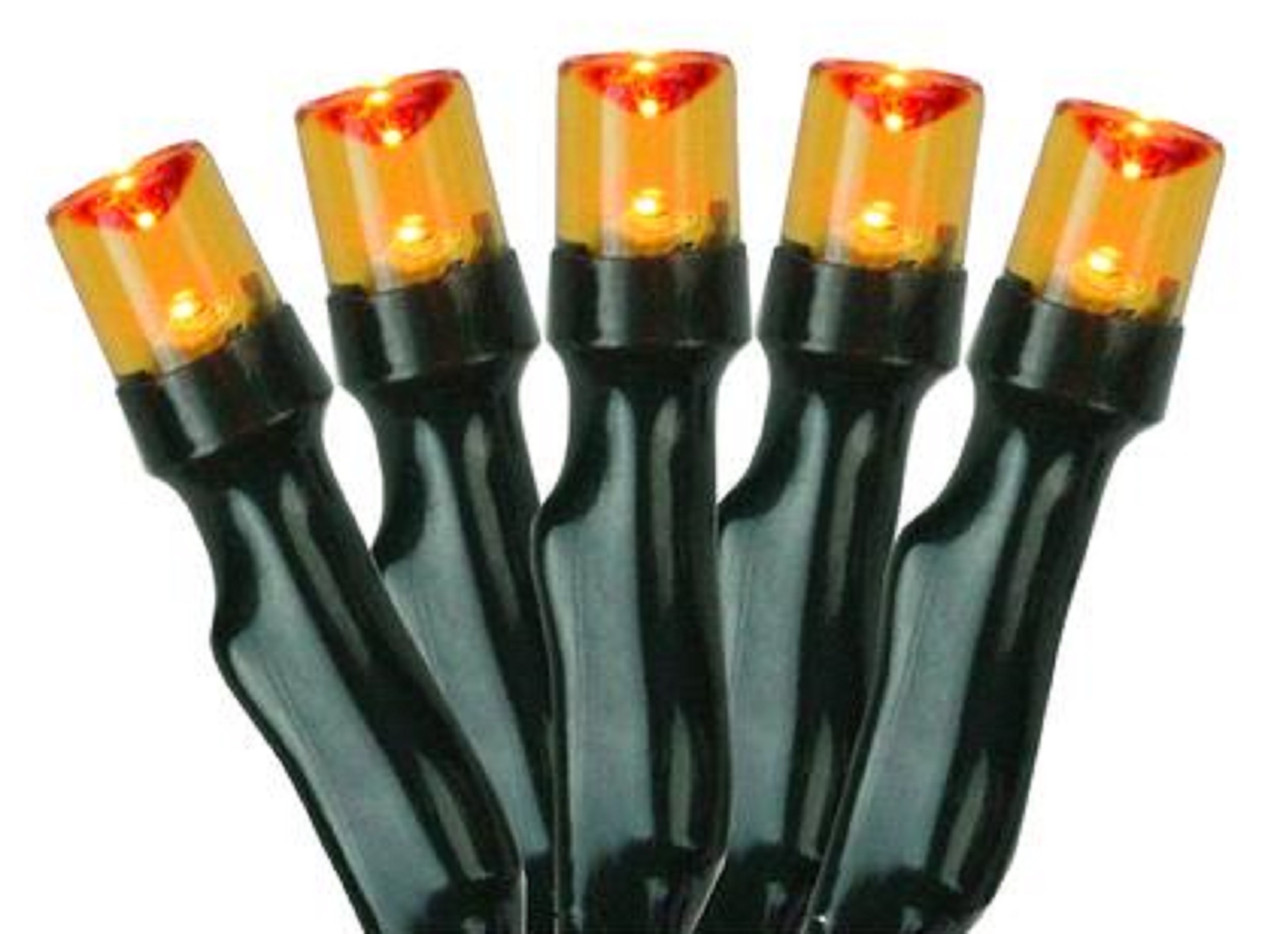 Battery Operated LED Christmas Lights - Orange - 9.5' Black Wire - 20ct