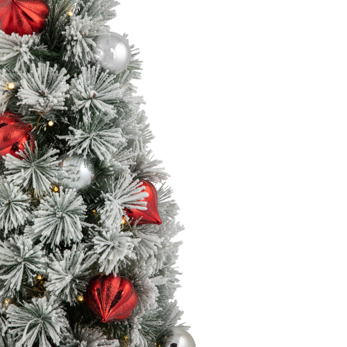 3' Pre-Lit Potted Snowy Bristle Pine Artificial Christmas Tree, Warm White LED Lights