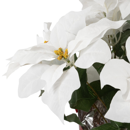 Artificial Christmas Poinsettia with Wrapped Base - 14.5" - White and Red