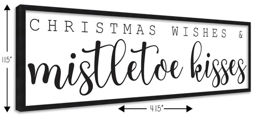 Christmas Wishes and Mistletoe Kisses 11.5" x 41.5" Framed Christmas Wall Decor  Sign Poster in a Black Wooden Frame with UV Acrylic and Hangers