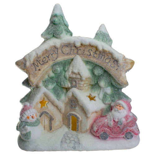 LED Lighted Snowy Winter Village "Merry Christmas" Decoration - 16.5"