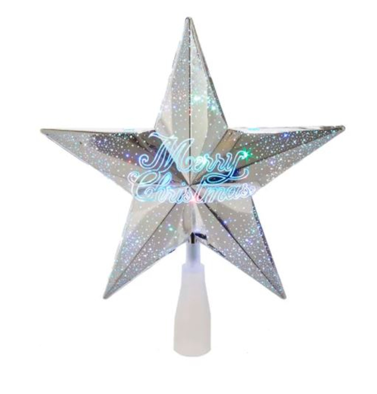 8.75" Silver "Merry Christmas" Star Tree Topper - Multi Colored