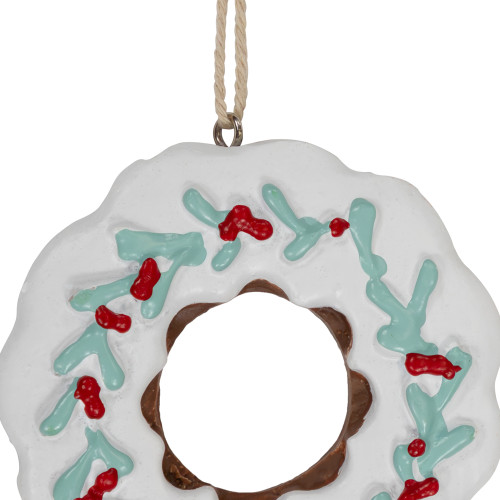2.75" White Frosted Donut with Pine and Berry Christmas Ornament