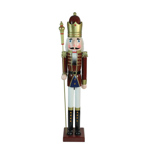 48" Burgundy and White Wooden Christmas Nutcracker King with Scepter