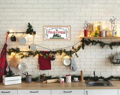 HO HO HO 9.5" x 21.5" Framed Christmas Wall Decor Art Print Sign Poster in a Natural Wooden Frame with UV Acrylic and Hangers