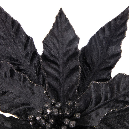 26" Black Glittered Poinsettia Christmas Stem Spray