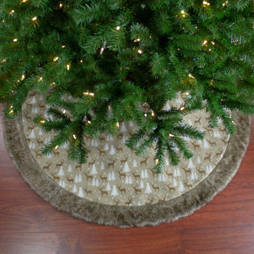 48" Green and Brown Knit Deer and Tree Christmas Tree Skirt