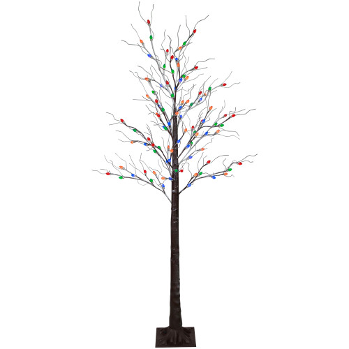 6' Brown LED Lighted Frosted Christmas Twig Tree - Multi-Color lights
