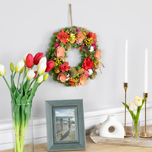 Mixed Floral Artificial Wooden Spring Wreath - 12.5"