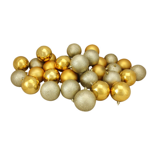 32ct Vegas Gold Shatterproof 4-Finish Christmas Ball Ornaments 3.25" (80mm)