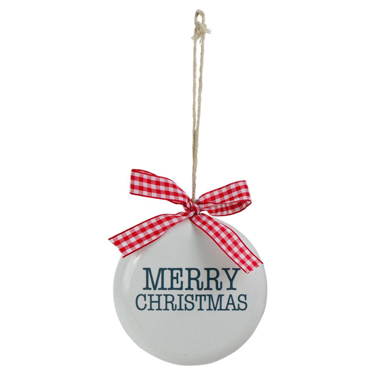 4.5" White and Red Merry Christmas Ornament with a Bow