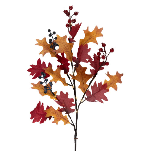 Lighted Berries and Leaves Fall Harvest Spray - 29" - Warm White