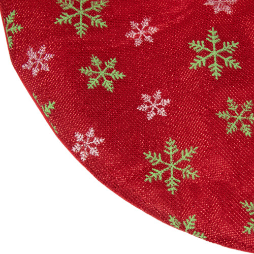 20" Metallic Red with Green and White Snowflakes Mini Christmas Tree Skirt