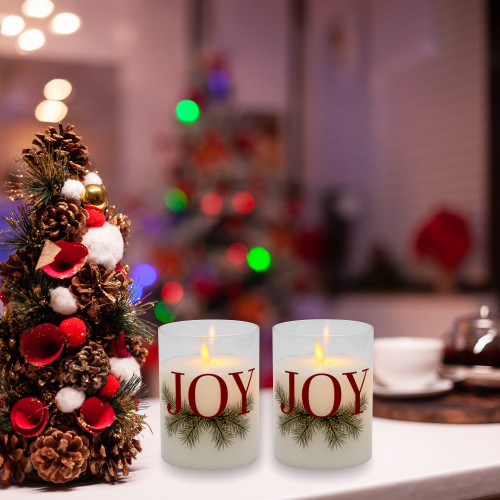 Battery Operated LED Glass Candles with Moving Flame, JOY - Set of 2