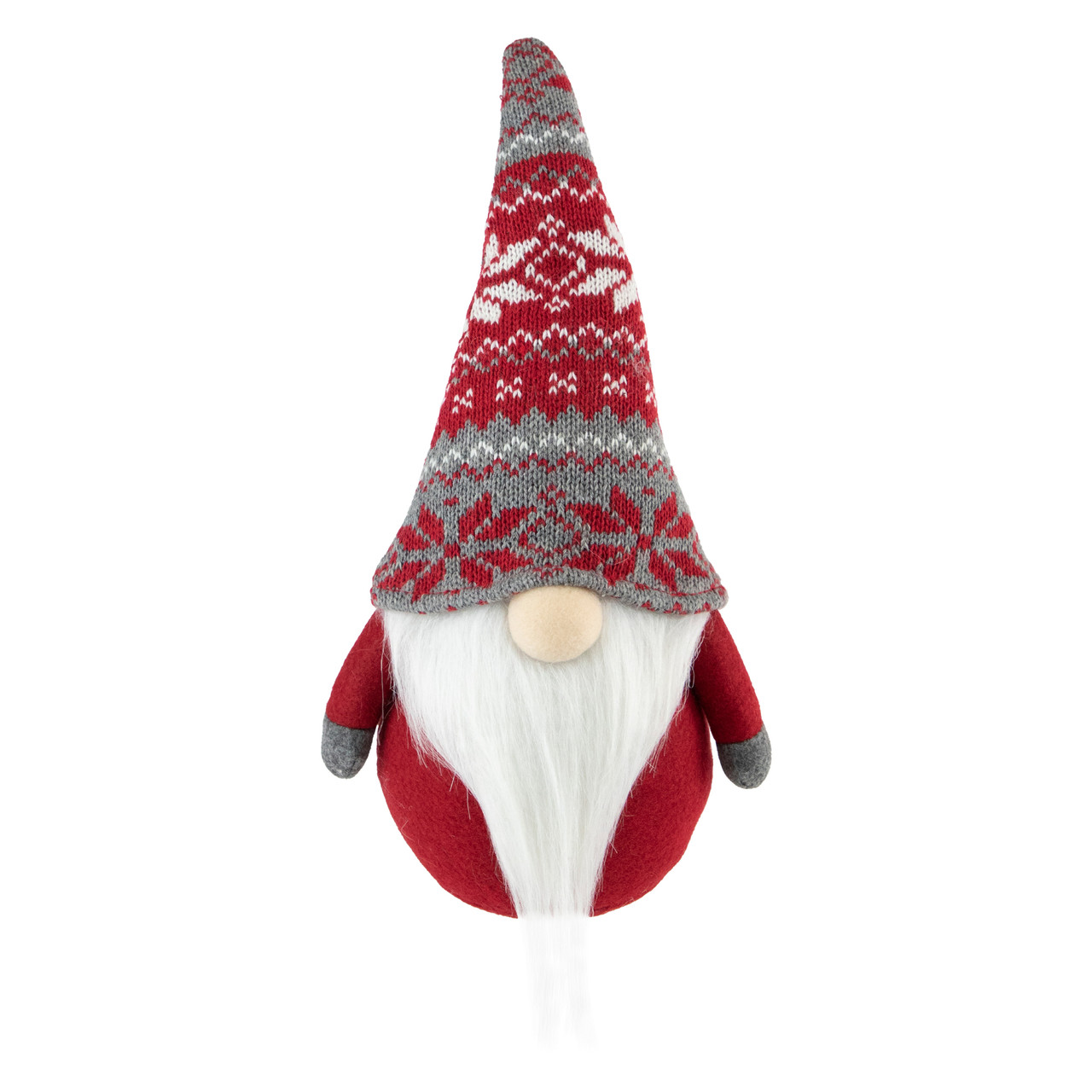 Standing Gnome with Nordic Hat Christmas Decoration - 12" - Red and Gray