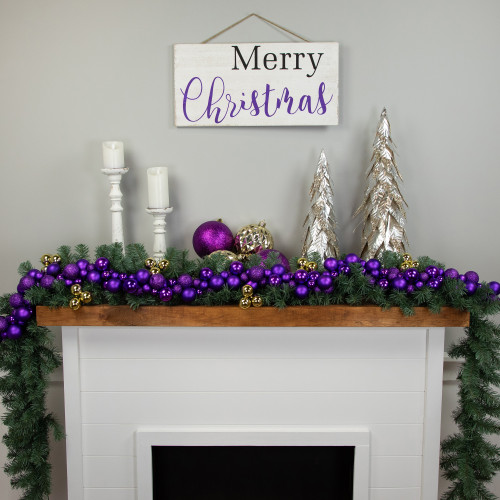 6' Purple 3-Finish Shatterproof Ball Christmas Garland