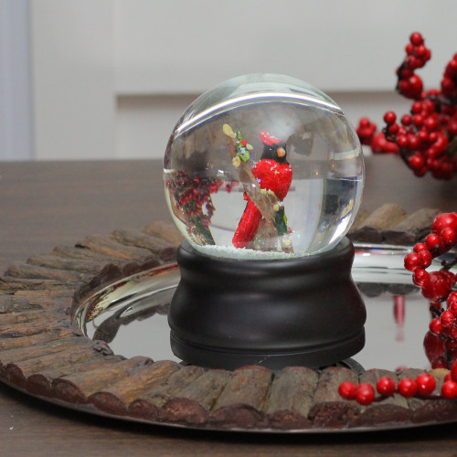Cardinal on Branch Musical Christmas Snow Globe - 5.75" - Red