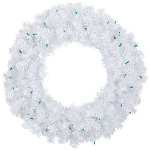 Pre-Lit Woodbury White Pine Artificial Christmas Wreath, 24-Inch, Green Lights