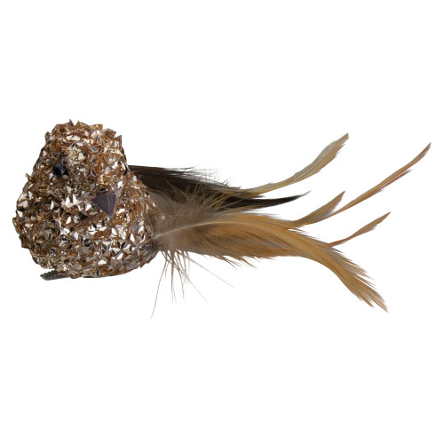 Left-Facing Sequin Bird Clip-on Christmas Ornament - 5.5" - Champagne Gold