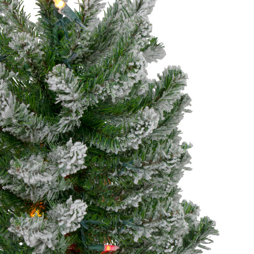 Set of 3 Pre-Lit Flocked Alpine Artificial Christmas Trees 5' - Multi Lights