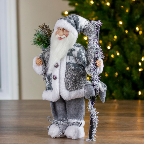 16" Gray and White Country Santa Claus Christmas Figure